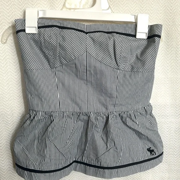 Abercrombie & Fitch Navy Blue White Striped Strapless Top L - Picture 1 of 3